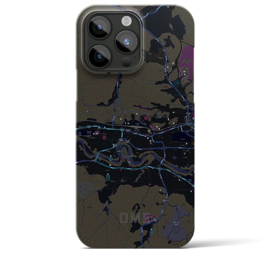 【青梅】地図柄iPhoneケース（バックカバータイプ・ブラック）iPhone 15 Pro Max 用