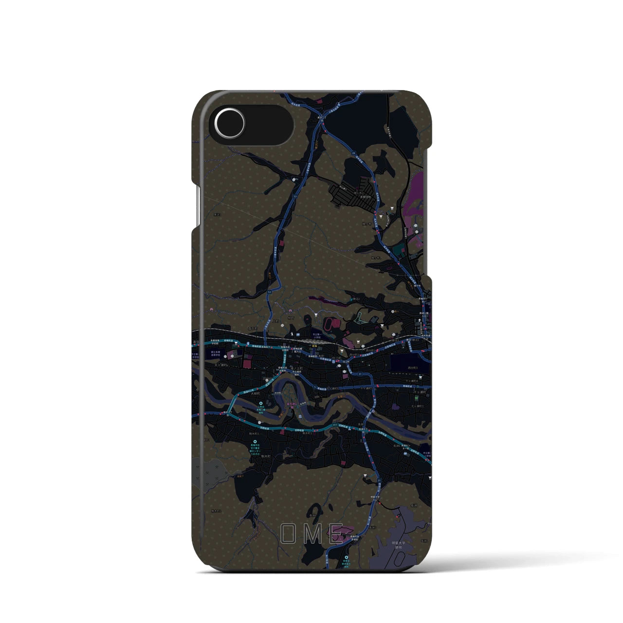 【青梅】地図柄iPhoneケース（バックカバータイプ・ブラック）iPhone SE（第3 / 第2世代） / 8 / 7 / 6s / 6 用