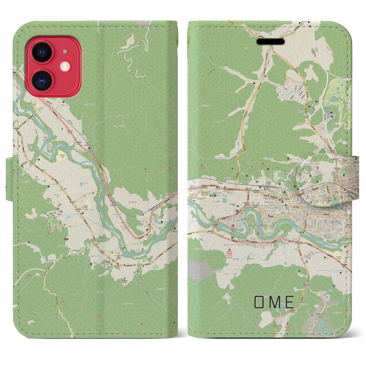 【青梅】地図柄iPhoneケース（手帳両面タイプ・ナチュラル）iPhone 11 用