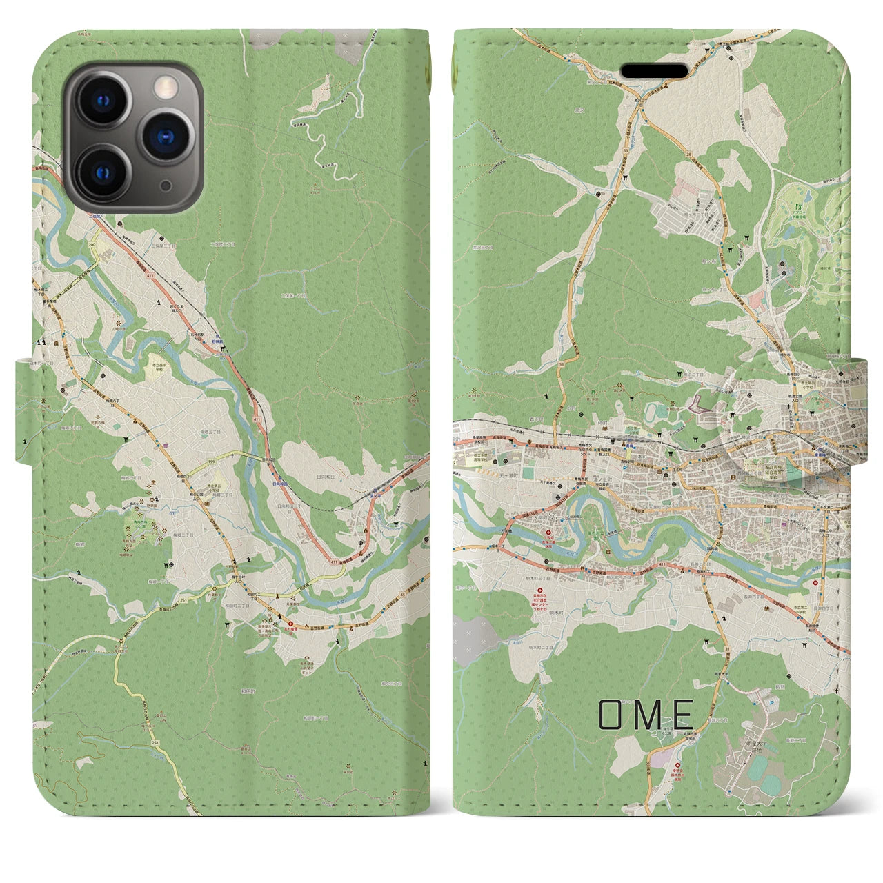 【青梅】地図柄iPhoneケース（手帳両面タイプ・ナチュラル）iPhone 11 Pro Max 用