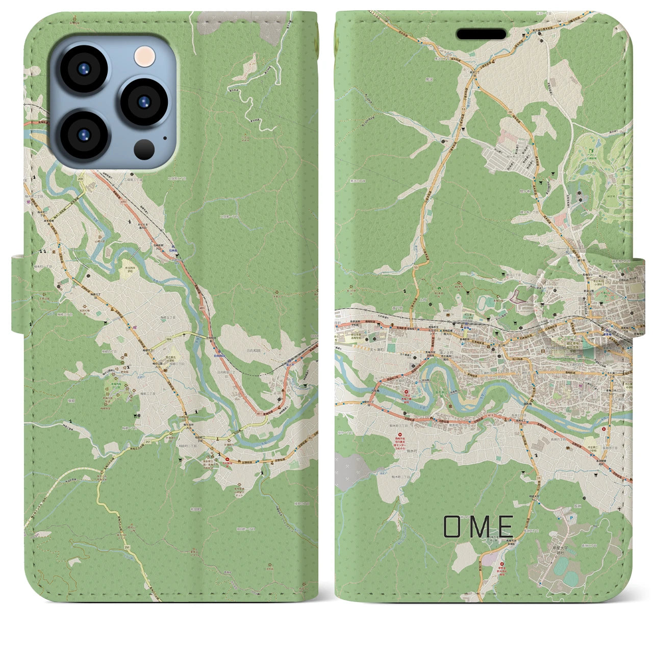 【青梅】地図柄iPhoneケース（手帳両面タイプ・ナチュラル）iPhone 13 Pro Max 用