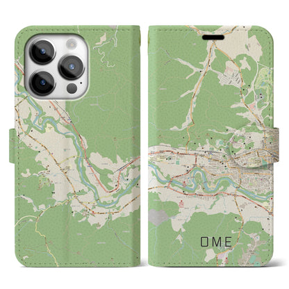 【青梅（東京都）】地図柄iPhoneケース（手帳タイプ）ナチュラル・iPhone 14 Pro 用