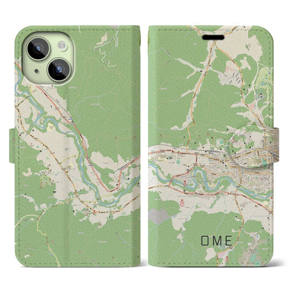 【青梅（東京都）】地図柄iPhoneケース（手帳タイプ）ナチュラル・iPhone 15 用