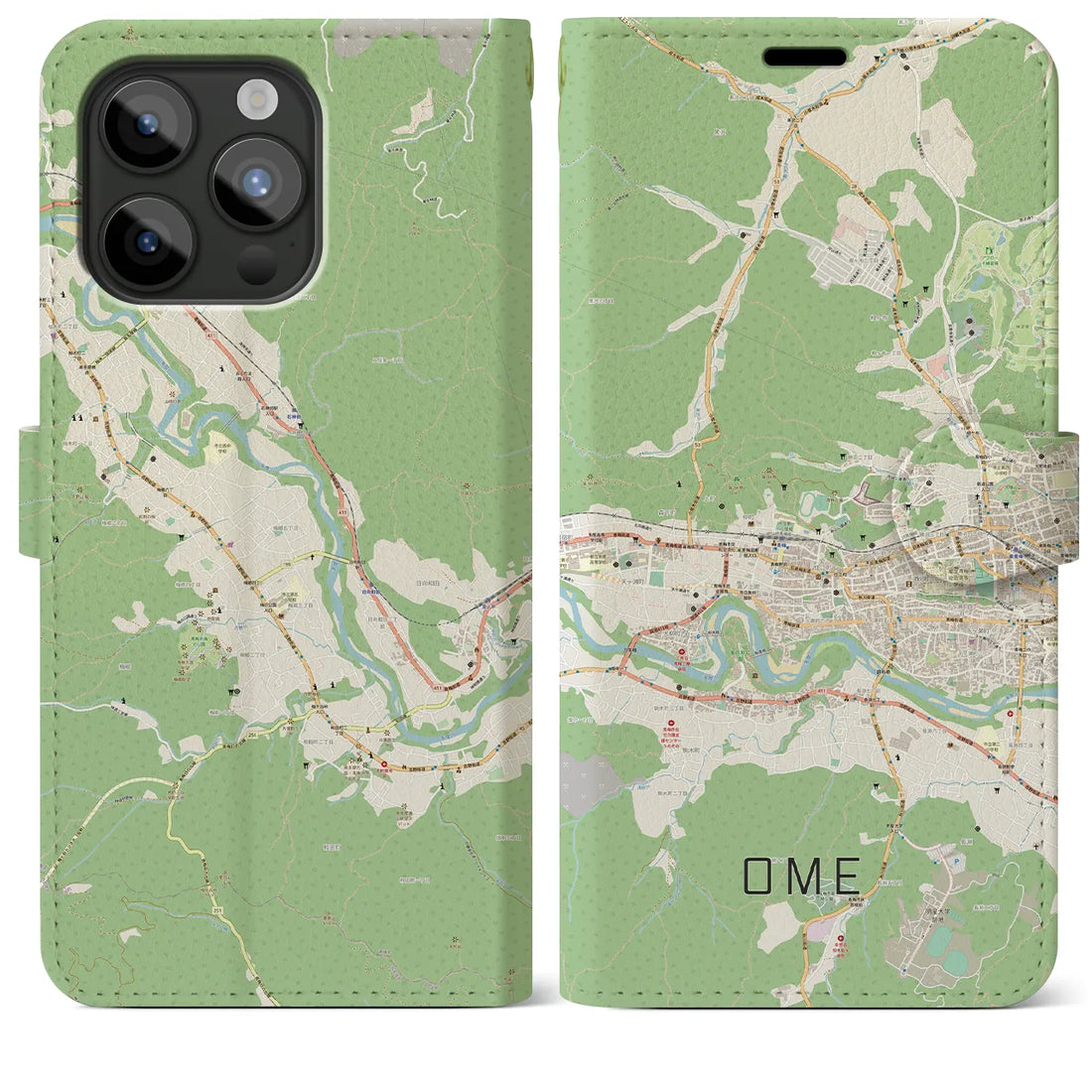 【青梅】地図柄iPhoneケース（手帳両面タイプ・ナチュラル）iPhone 15 Pro Max 用