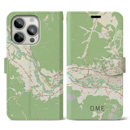 【青梅（東京都）】地図柄iPhoneケース（手帳タイプ）ナチュラル・iPhone 15 Pro 用