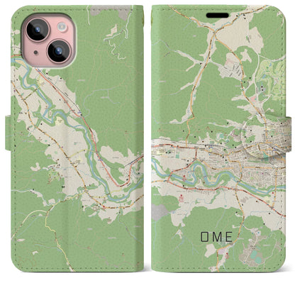 【青梅（東京都）】地図柄iPhoneケース（手帳タイプ）ナチュラル・iPhone 15 Plus 用