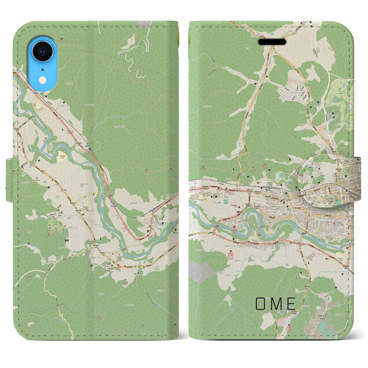 【青梅】地図柄iPhoneケース（手帳両面タイプ・ナチュラル）iPhone XR 用