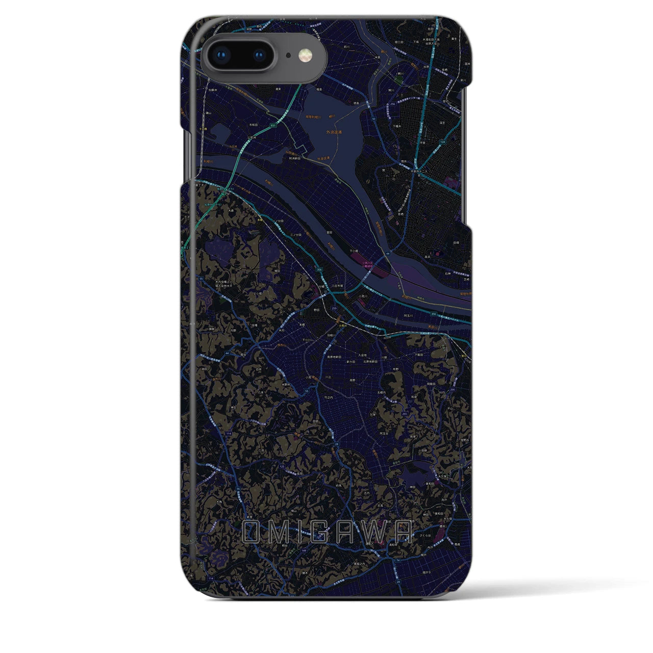 【小見川】地図柄iPhoneケース（バックカバータイプ・ブラック）iPhone 8Plus /7Plus / 6sPlus / 6Plus 用
