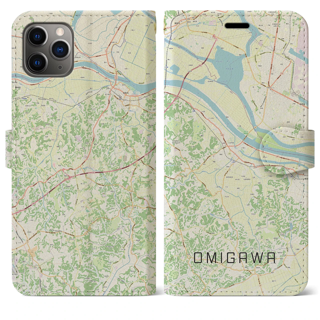 【小見川】地図柄iPhoneケース（手帳両面タイプ・ナチュラル）iPhone 11 Pro Max 用