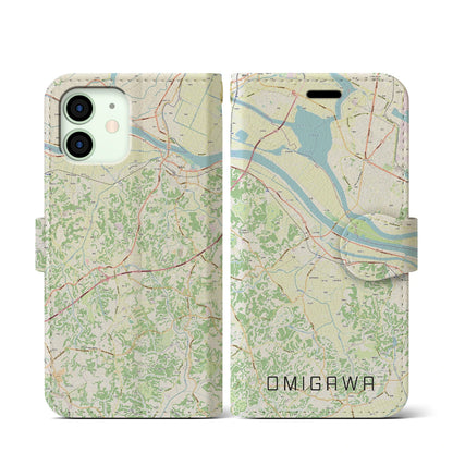 【小見川（千葉県）】地図柄iPhoneケース（手帳タイプ）ナチュラル・iPhone 12 mini 用