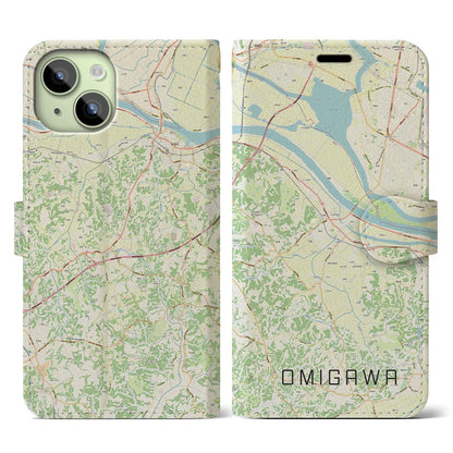 【小見川（千葉県）】地図柄iPhoneケース（手帳タイプ）ナチュラル・iPhone 15 用