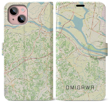 【小見川（千葉県）】地図柄iPhoneケース（手帳タイプ）ナチュラル・iPhone 15 Plus 用