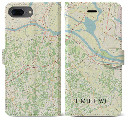 【小見川（千葉県）】地図柄iPhoneケース（手帳タイプ）ナチュラル・iPhone 8Plus /7Plus / 6sPlus / 6Plus 用