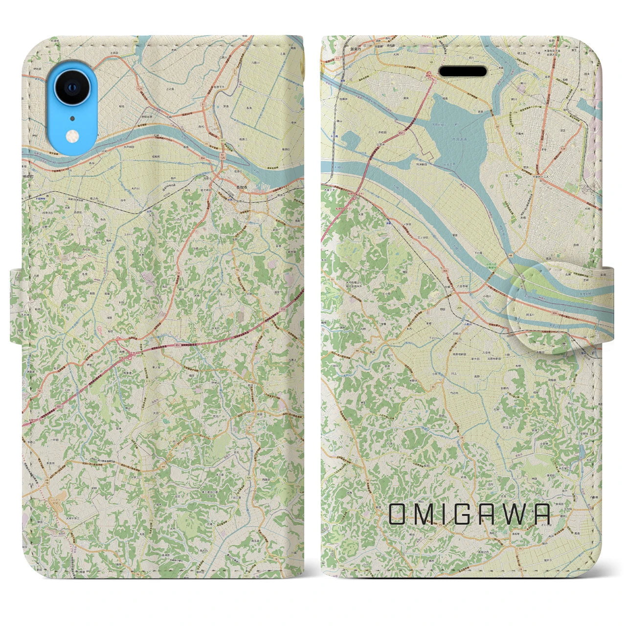 【小見川】地図柄iPhoneケース（手帳両面タイプ・ナチュラル）iPhone XR 用