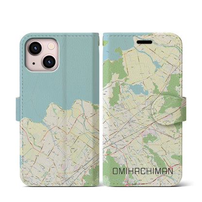 【近江八幡2（滋賀県）】地図柄iPhoneケース（手帳タイプ）ナチュラル・iPhone 13 mini 用