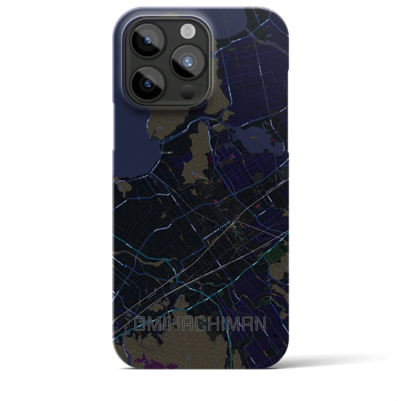 【近江八幡】地図柄iPhoneケース（バックカバータイプ・ブラック）iPhone 15 Pro Max 用