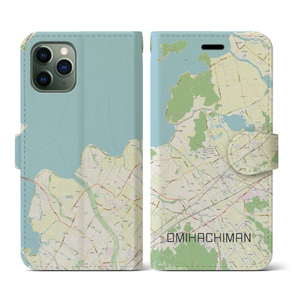 【近江八幡（滋賀県）】地図柄iPhoneケース（手帳タイプ）ナチュラル・iPhone 11 Pro 用