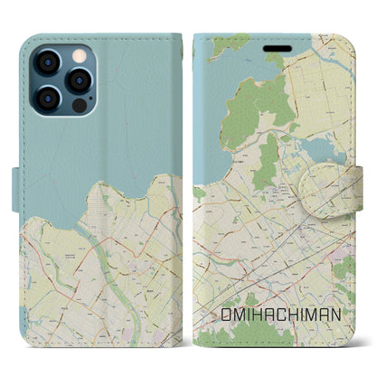 【近江八幡（滋賀県）】地図柄iPhoneケース（手帳タイプ）ナチュラル・iPhone 12 / 12 Pro 用