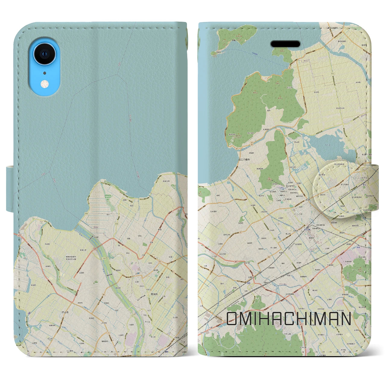 【近江八幡】地図柄iPhoneケース（手帳両面タイプ・ナチュラル）iPhone XR 用