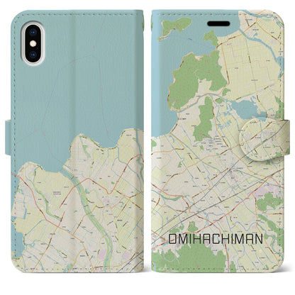 【近江八幡（滋賀県）】地図柄iPhoneケース（手帳タイプ）ナチュラル・iPhone XS Max 用