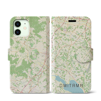 【小美玉（茨城県）】地図柄iPhoneケース（手帳タイプ）ナチュラル・iPhone 12 mini 用