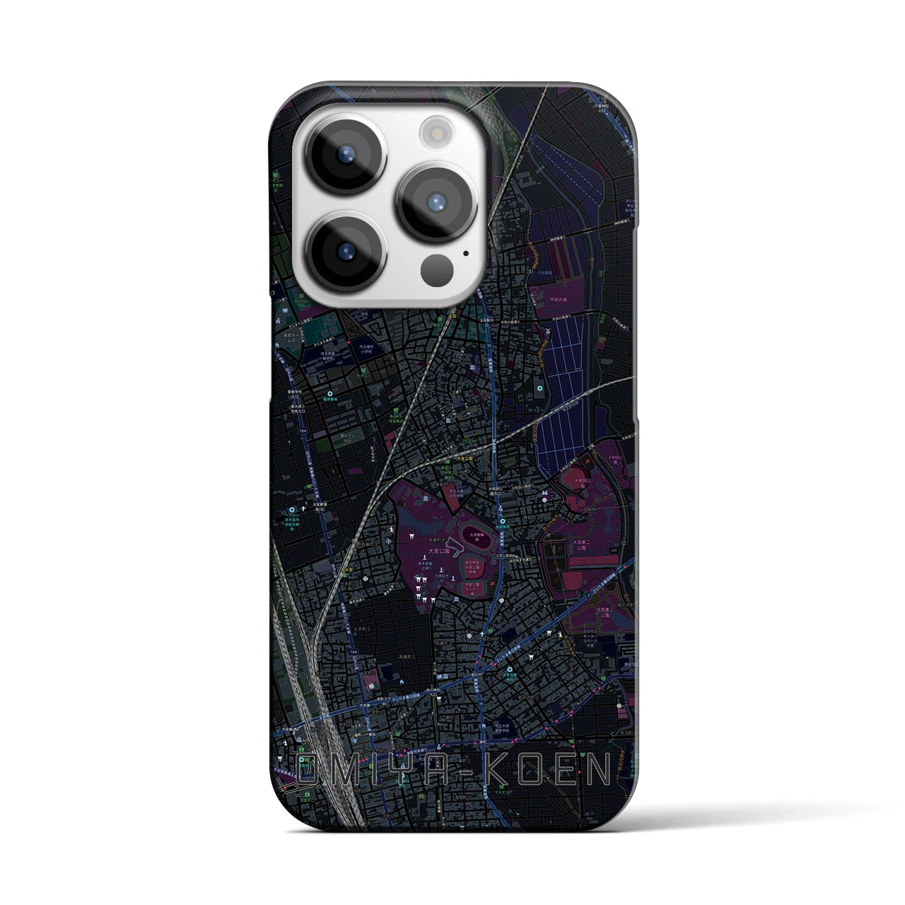 【大宮公園】地図柄iPhoneケース（バックカバータイプ・ブラック）iPhone 14 Pro 用
