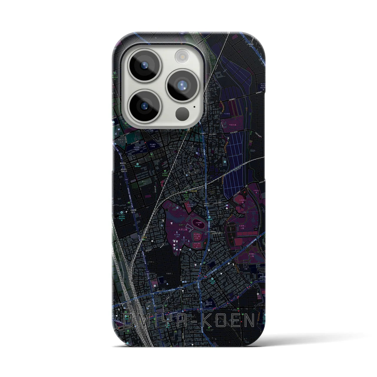 【大宮公園】地図柄iPhoneケース（バックカバータイプ・ブラック）iPhone 15 Pro 用