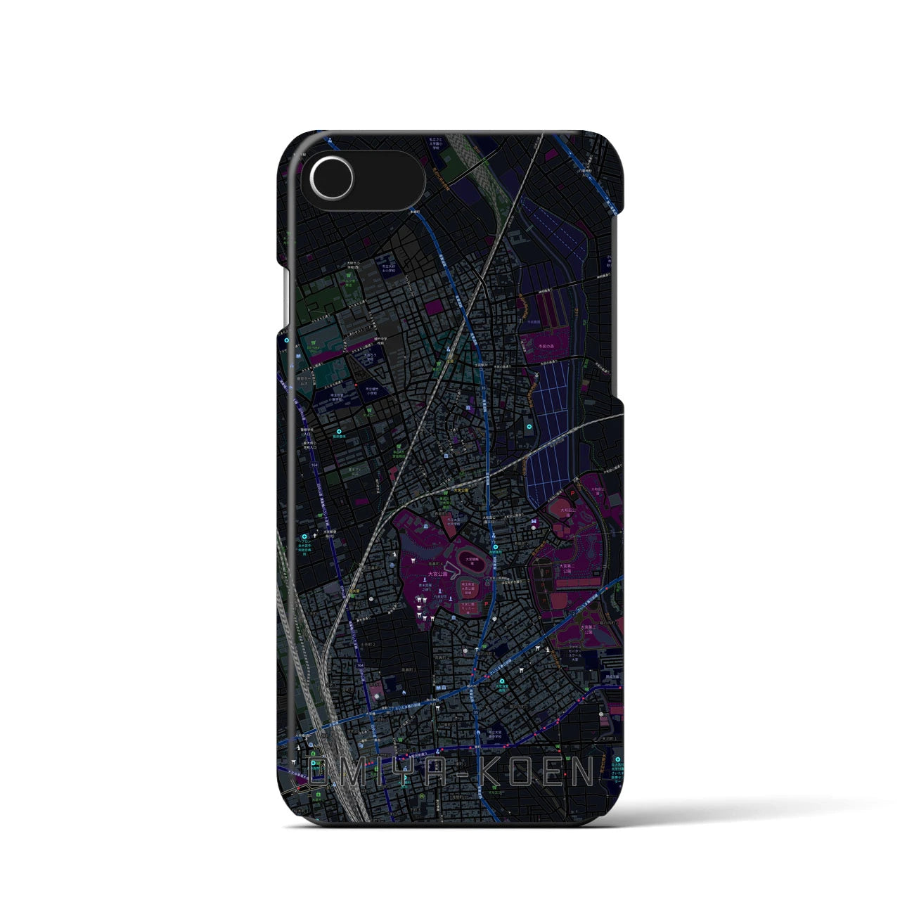 【大宮公園】地図柄iPhoneケース（バックカバータイプ・ブラック）iPhone SE（第3 / 第2世代） / 8 / 7 / 6s / 6 用