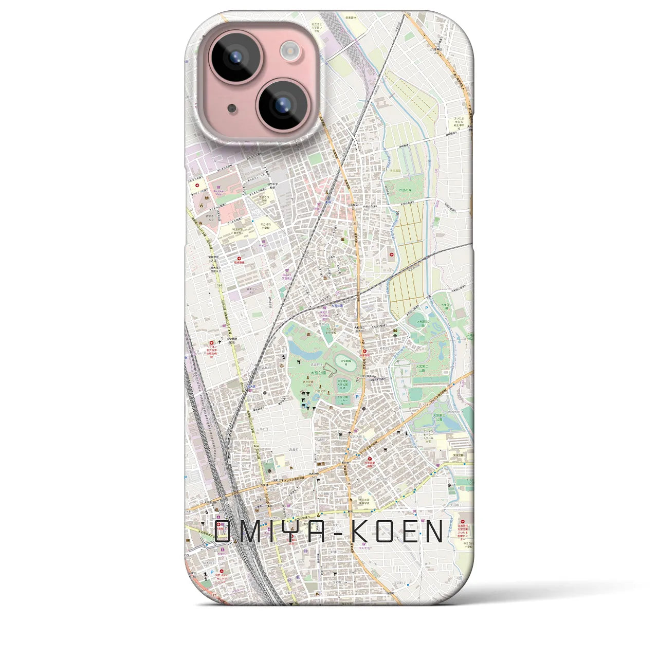 【大宮公園】地図柄iPhoneケース（バックカバータイプ・ナチュラル）iPhone 15 Plus 用