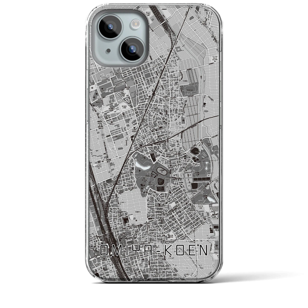 【大宮公園】地図柄iPhoneケース（クリアタイプ・モノトーン）iPhone 15 Plus 用