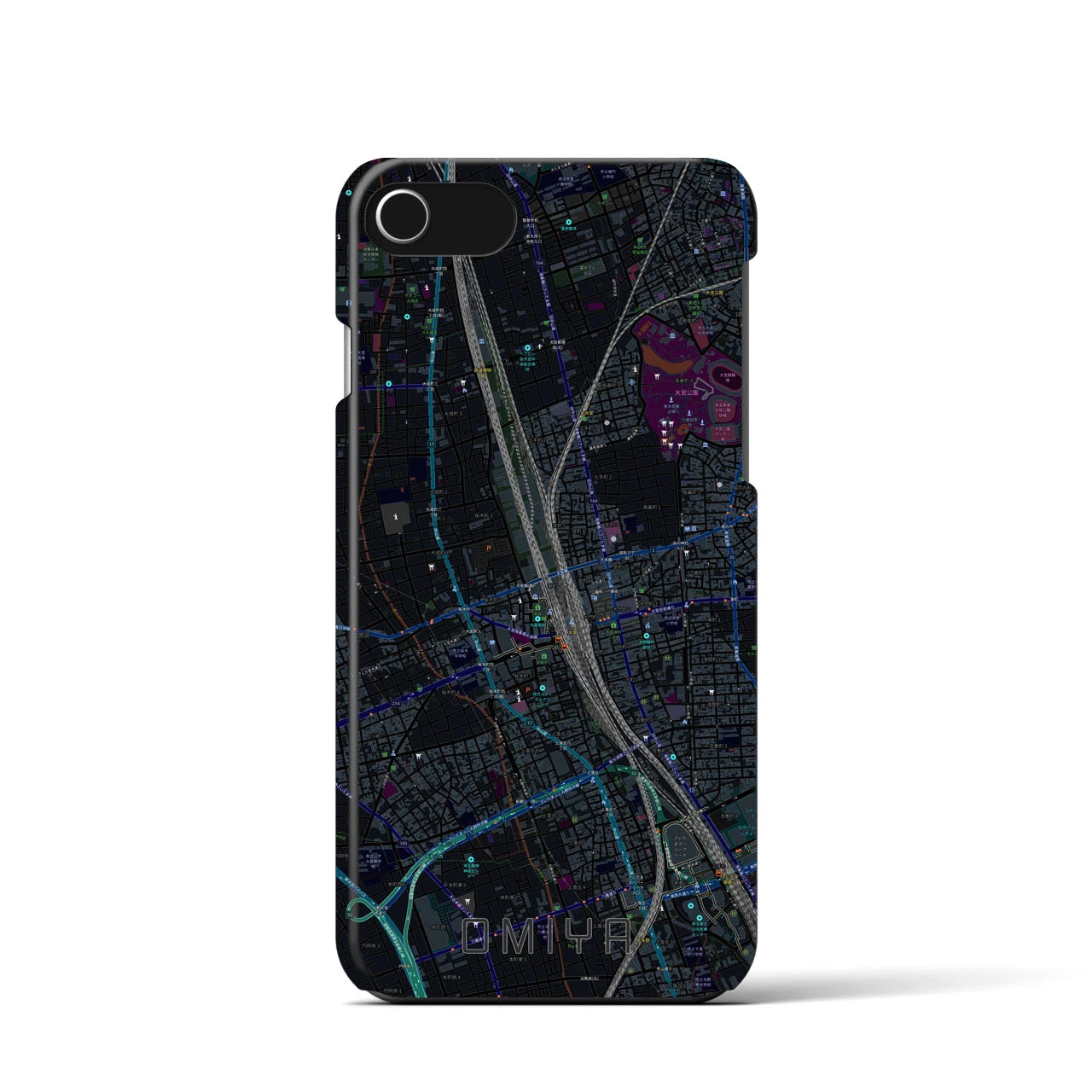 【大宮】地図柄iPhoneケース（バックカバータイプ・ブラック）iPhone SE（第3 / 第2世代） / 8 / 7 / 6s / 6 用