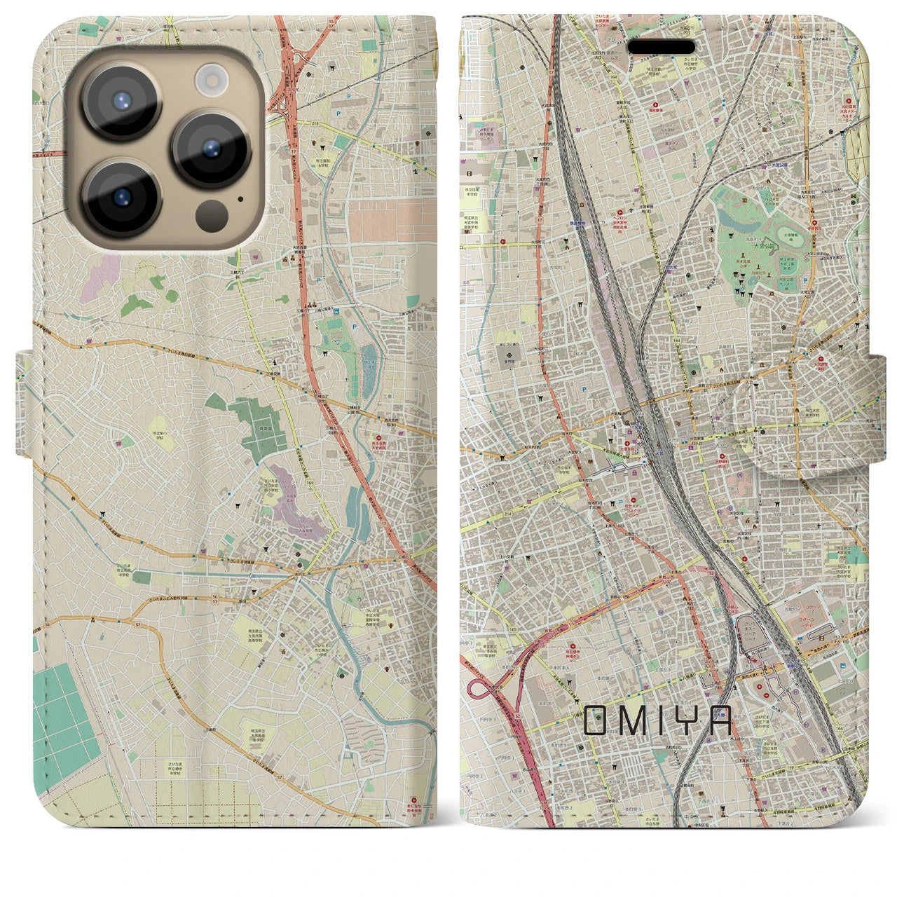 【大宮】地図柄iPhoneケース（手帳両面タイプ・ナチュラル）iPhone 14 Pro Max 用