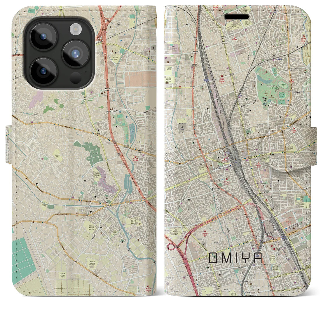 【大宮】地図柄iPhoneケース（手帳両面タイプ・ナチュラル）iPhone 15 Pro Max 用
