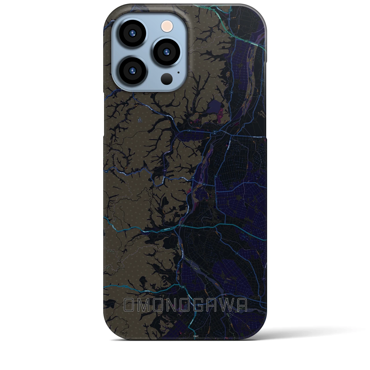 【雄物川】地図柄iPhoneケース（バックカバータイプ・ブラック）iPhone 13 Pro Max 用