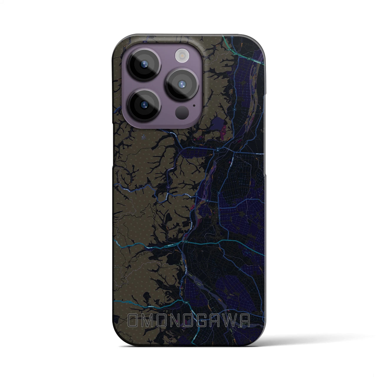【雄物川】地図柄iPhoneケース（バックカバータイプ・ブラック）iPhone 14 Pro 用
