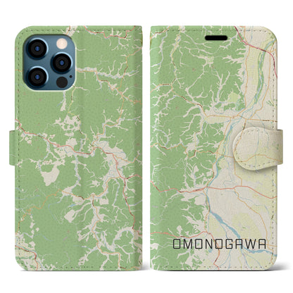 【雄物川（秋田県）】地図柄iPhoneケース（手帳タイプ）ナチュラル・iPhone 12 / 12 Pro 用