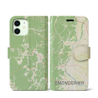 【雄物川（秋田県）】地図柄iPhoneケース（手帳タイプ）ナチュラル・iPhone 12 mini 用