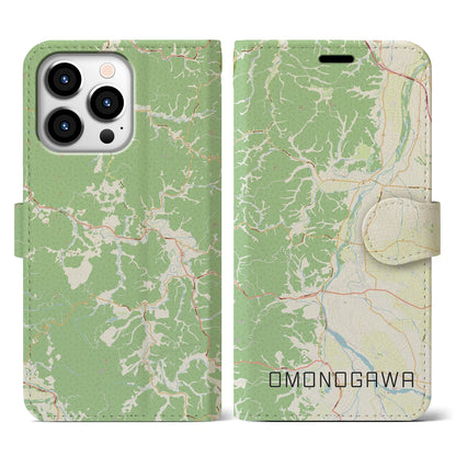 【雄物川（秋田県）】地図柄iPhoneケース（手帳タイプ）ナチュラル・iPhone 13 Pro 用