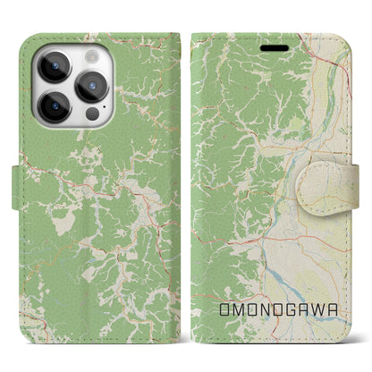 【雄物川（秋田県）】地図柄iPhoneケース（手帳タイプ）ナチュラル・iPhone 14 Pro 用