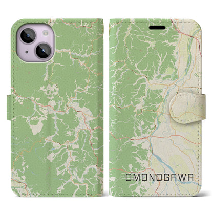 【雄物川（秋田県）】地図柄iPhoneケース（手帳タイプ）ナチュラル・iPhone 14 用