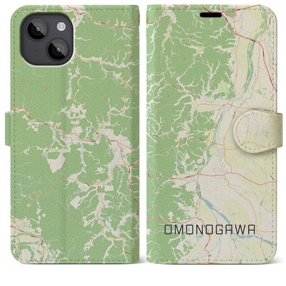 【雄物川（秋田県）】地図柄iPhoneケース（手帳タイプ）ナチュラル・iPhone 14 Plus 用