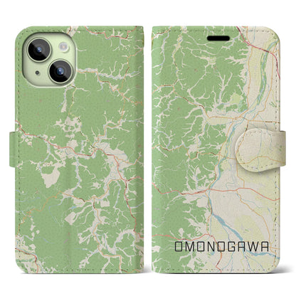 【雄物川（秋田県）】地図柄iPhoneケース（手帳タイプ）ナチュラル・iPhone 15 用