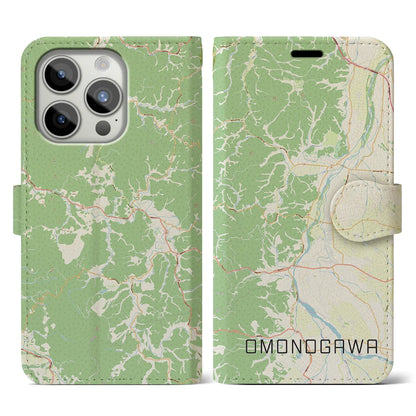 【雄物川（秋田県）】地図柄iPhoneケース（手帳タイプ）ナチュラル・iPhone 15 Pro 用