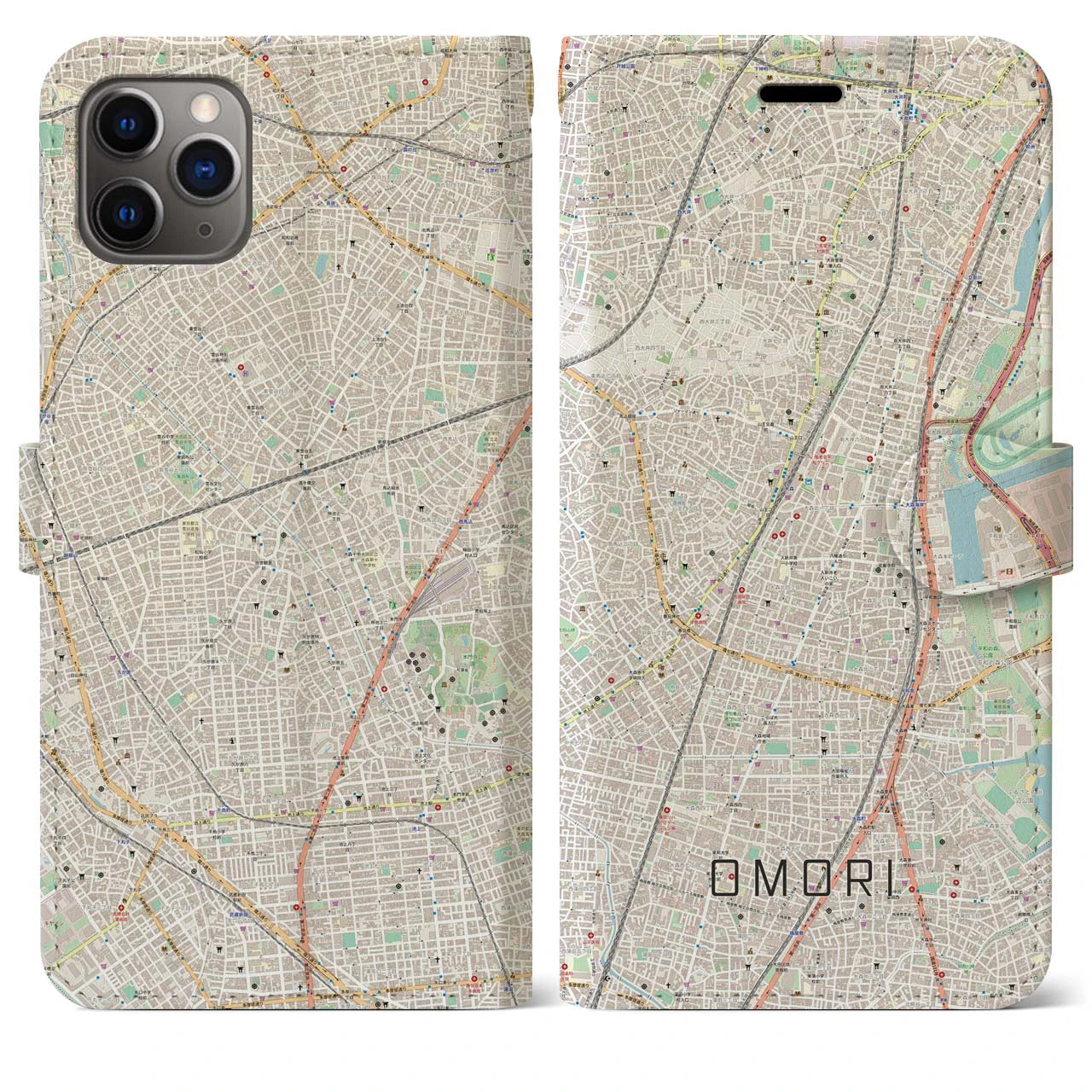 【大森】地図柄iPhoneケース（手帳両面タイプ・ナチュラル）iPhone 11 Pro Max 用