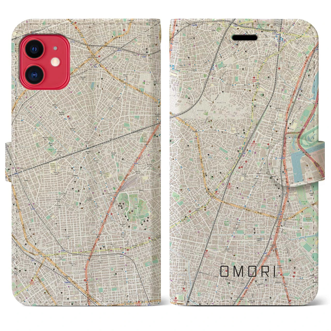 【大森】地図柄iPhoneケース（手帳両面タイプ・ナチュラル）iPhone 11 用