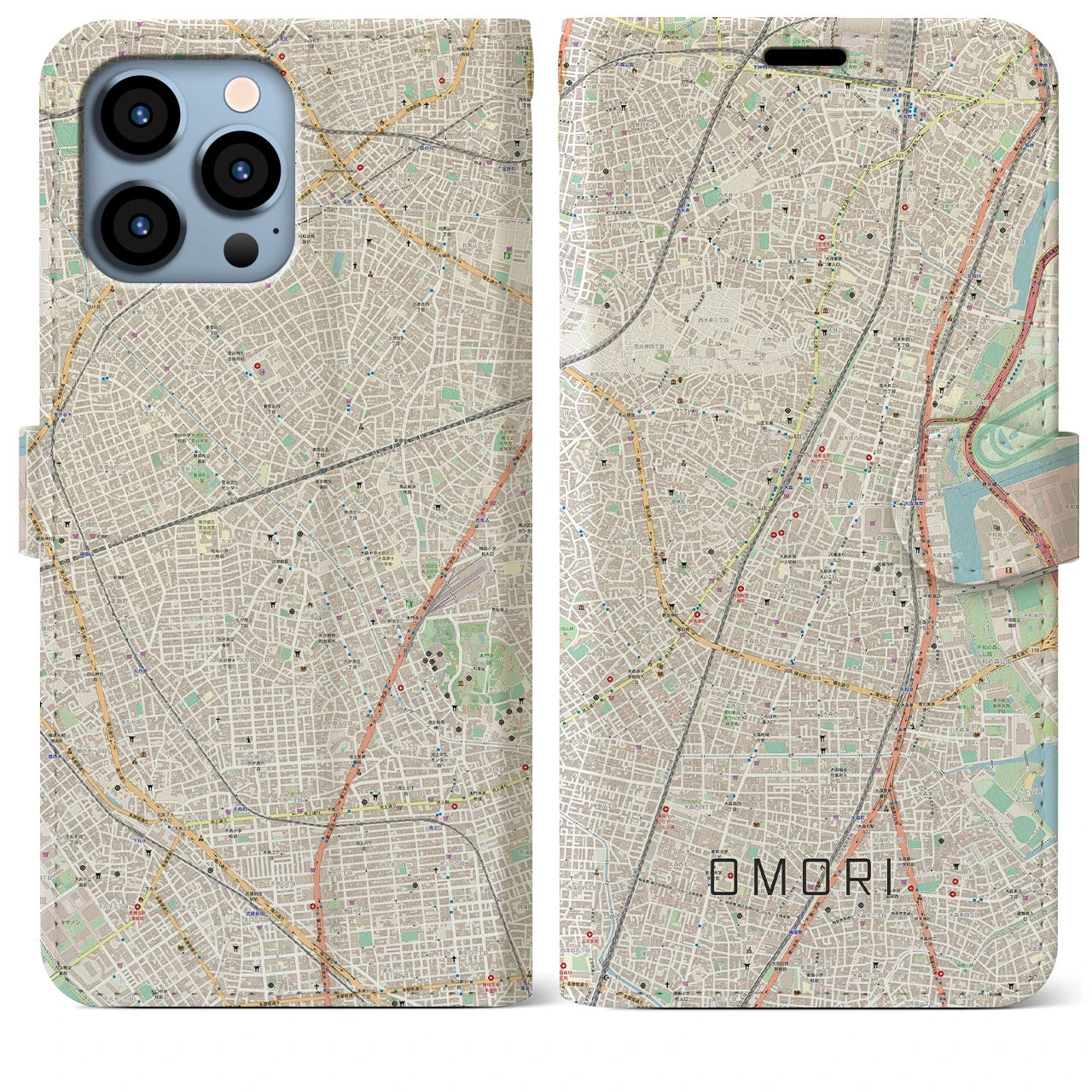 【大森】地図柄iPhoneケース（手帳両面タイプ・ナチュラル）iPhone 13 Pro Max 用