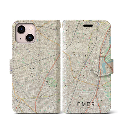 【大森（東京都）】地図柄iPhoneケース（手帳タイプ）ナチュラル・iPhone 13 mini 用