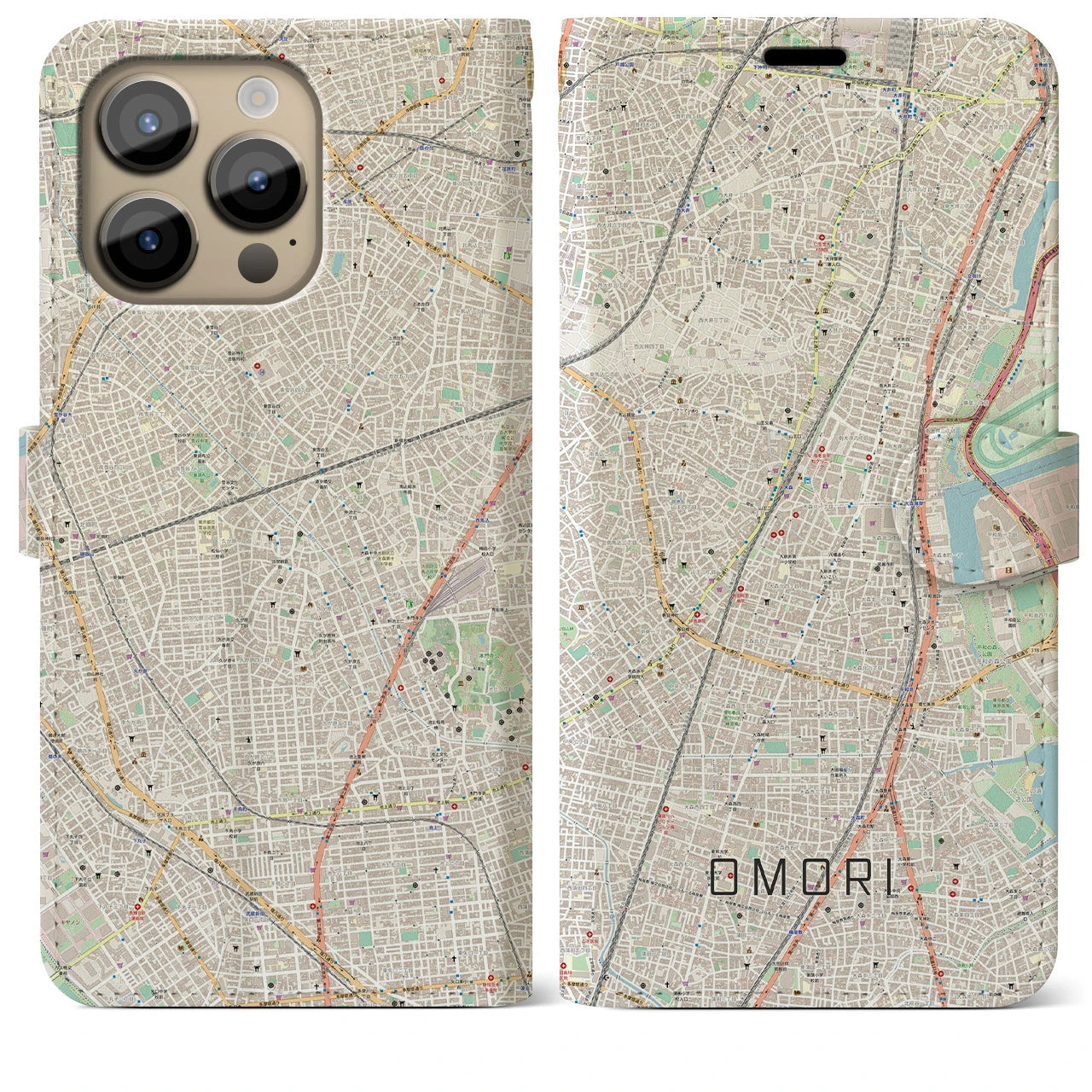 【大森】地図柄iPhoneケース（手帳両面タイプ・ナチュラル）iPhone 14 Pro Max 用