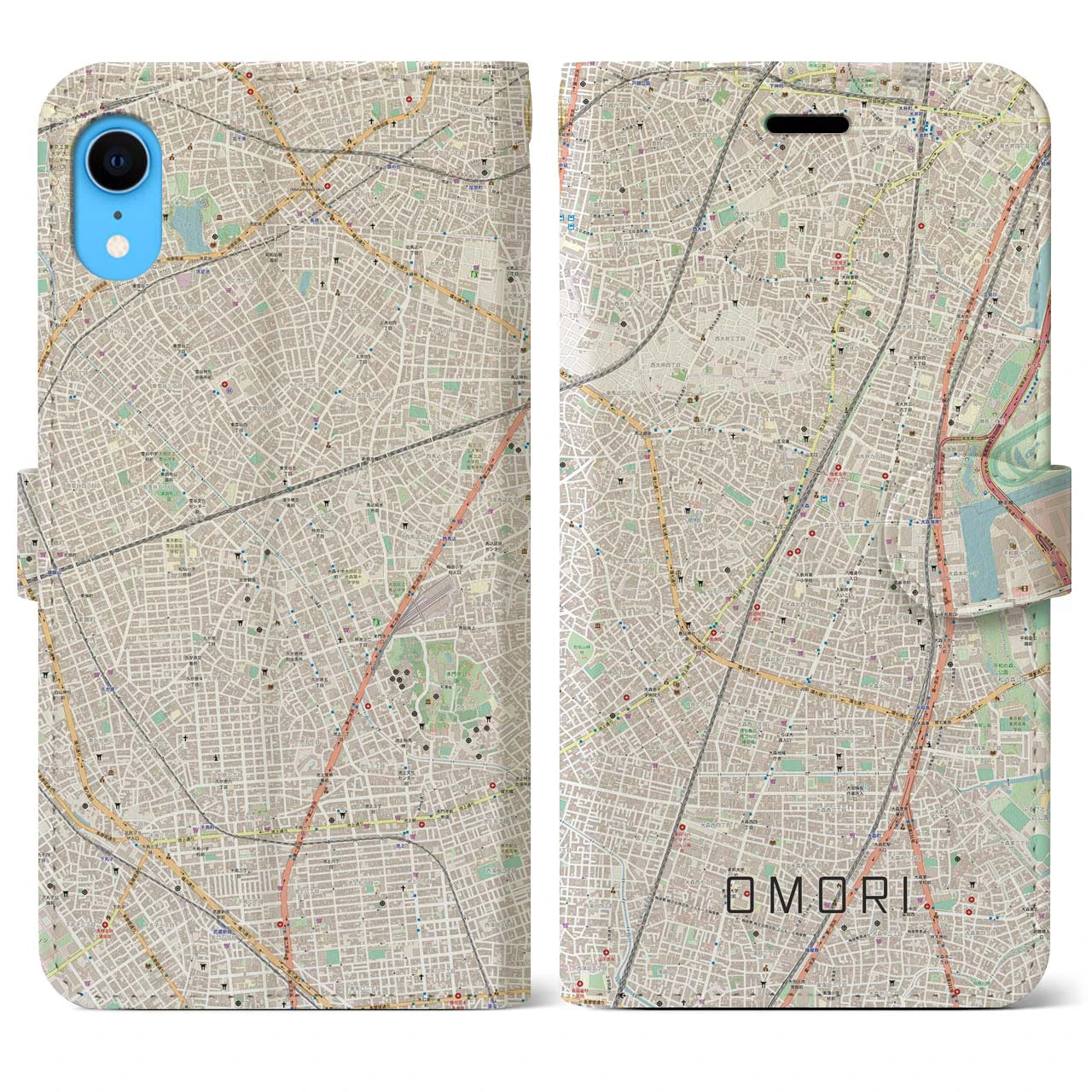 【大森】地図柄iPhoneケース（手帳両面タイプ・ナチュラル）iPhone XR 用