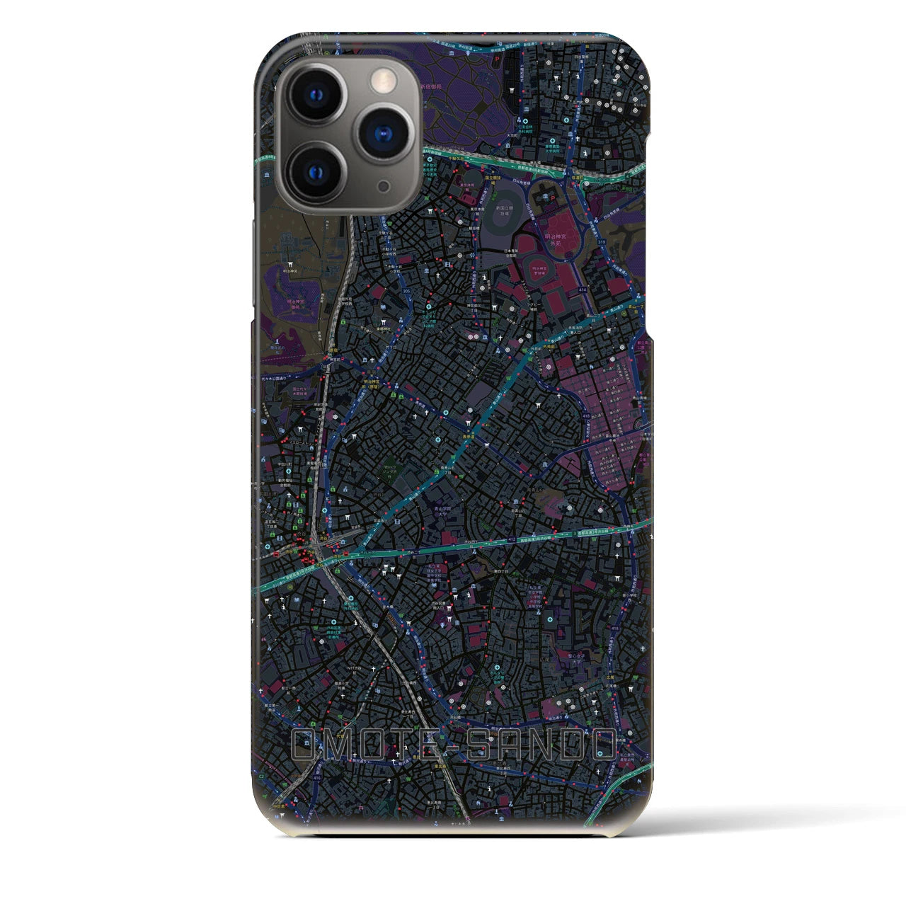 【表参道】地図柄iPhoneケース（バックカバータイプ・ブラック）iPhone 11 Pro Max 用